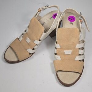 TOMS Majorca Cutout Block Heel Sandals Tan Suede Woven Womens 8.5 10011559